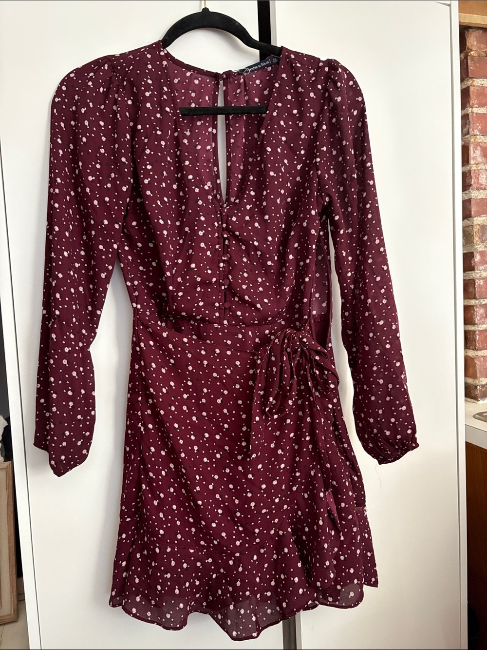 Abercrombie & Fitch Burgundy Floral Long-Sleeve Wrap Dress